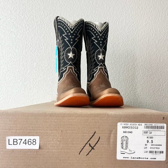 Lane RODEO HOUSTON Mens Cowboy Boots 9.5 Brown Leather Western Blunt Toe - Picture 13 of 14
